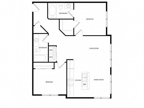 Floor plan for 2 beds, 2 baths, 962 sqft